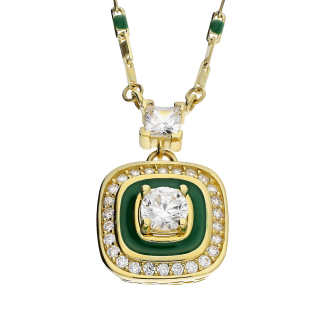 Naszyjnik złoty kwadrat z zieloną emalią i cyrkoniami/blaszki AR X5SZLINK7N0097-II-2-FCZ-JZB próba 585