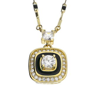 Złoty Naszyjnik Kwadrat z Emalią i Cyrkoniami pr. 585 - JubilerSezam.pl