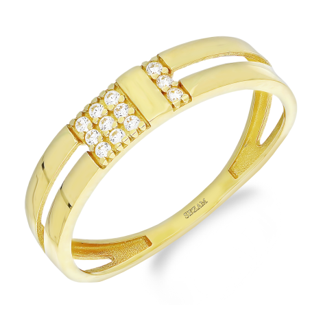 Pierścionek złoty obrączkowy białe cyrkonie w kwadracie AR X10-VX9ZR0755 próba 585