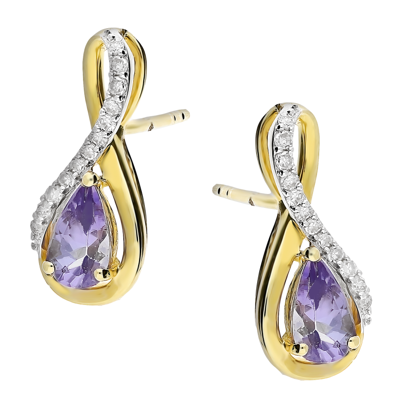 Złote kolczyki z tanzanitem i diamentami pr. 585 - JubilerSezam.pl