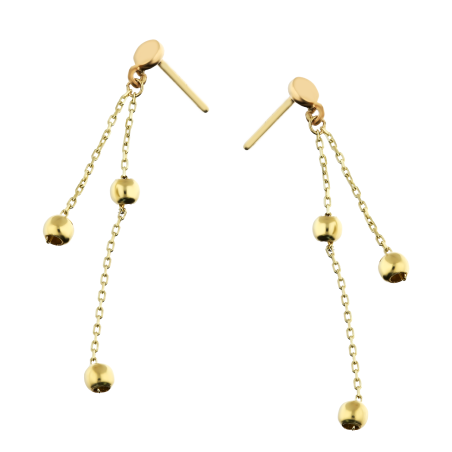 Kolczyki złote gładkie kulki na łańcuszku anker/sztyft MZ T23-E-BC-6-(2mm) próba 375