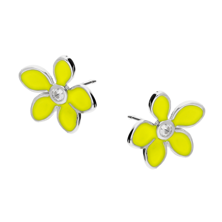 Kolczyki srebrne kwiat z żółtą emalią i cyrkonią/sztyft TB 14927 próba 925