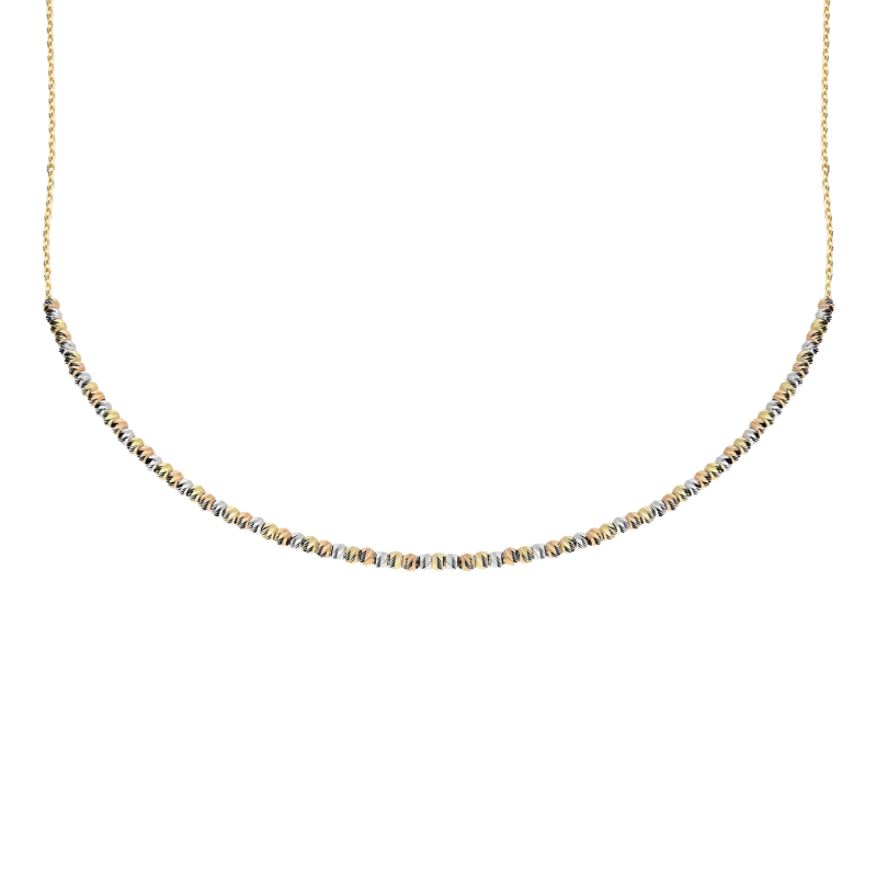 Naszyjnik złoty grawerowane kulki w trzech kolorach