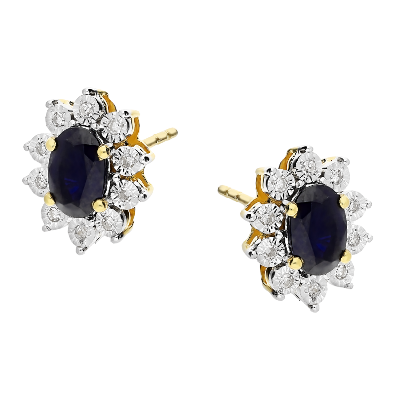 Złote kolczyki z szafirem i diamentami pr. 585 - JubilerSezam.pl