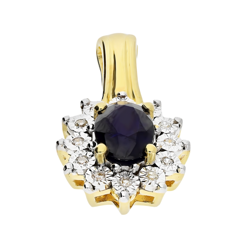 Zawieszka złota owalny szafir z białymi diamentami LC NE1457-NP1394 Y-SAP próba 585