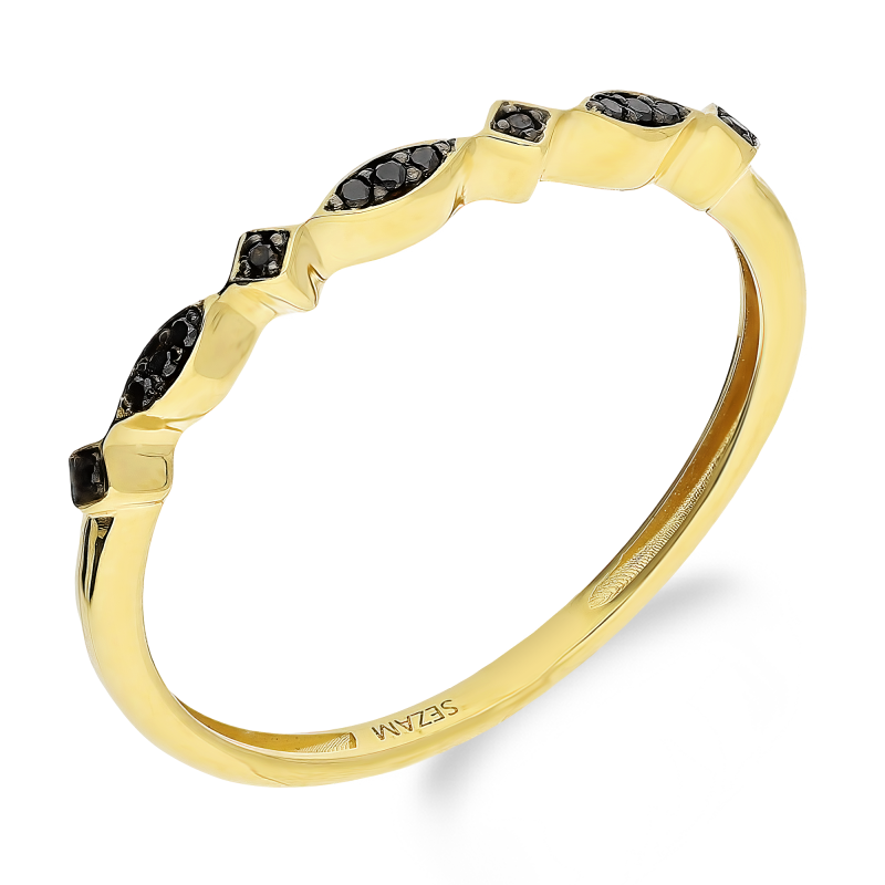 Pierścionek złoty z czarnymi diamentami NF BP-40371 black DMD próba 585