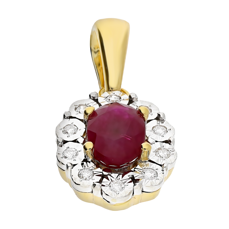 Zawieszka złota owalny rubin z białymi diamentami NF GS-396-424 RUB owal Magic próba 585