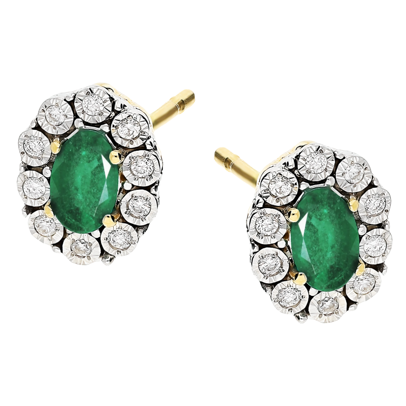 Złote kolczyki ze szmaragdem i diamentami pr. 585 - JubilerSezam.pl