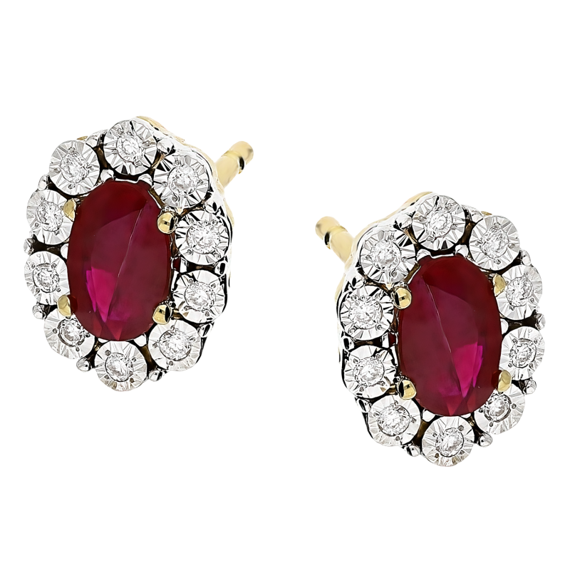 Złote Kolczyki z Rubinem i Diamentami pr. 585 - JubilerSezam.pl
