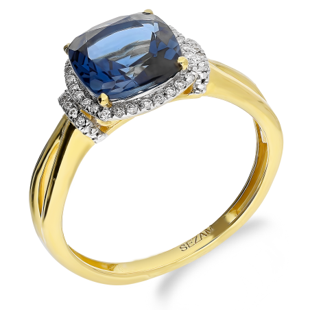 Pierścionek zaręczynowy topaz London z diamentami NF GS-427 LBT cushion próba 585