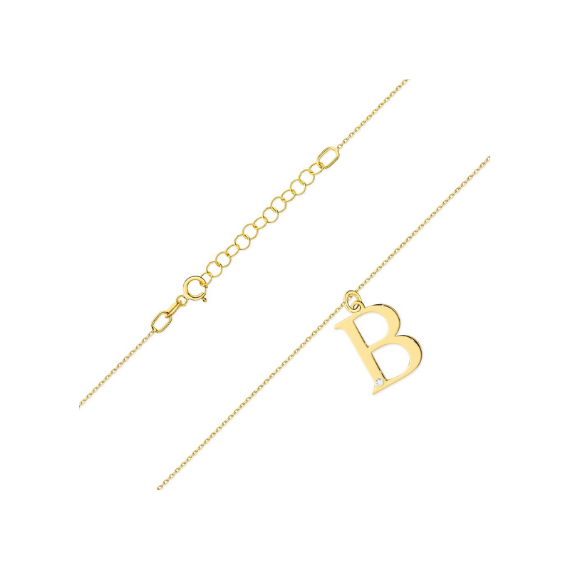 Literka złota B z diamentem B-0,005ct BE C-69 B próba 585