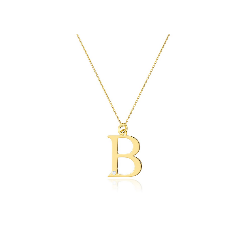 Literka złota B z diamentem B-0,005ct BE C-69 B próba 585