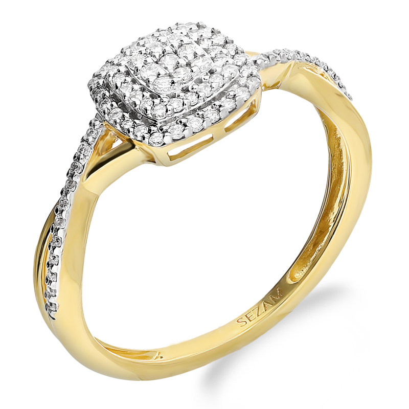 Pierścionek zaręczynowy diamenty w kwadracie i szynie NF GS-799 próba 585