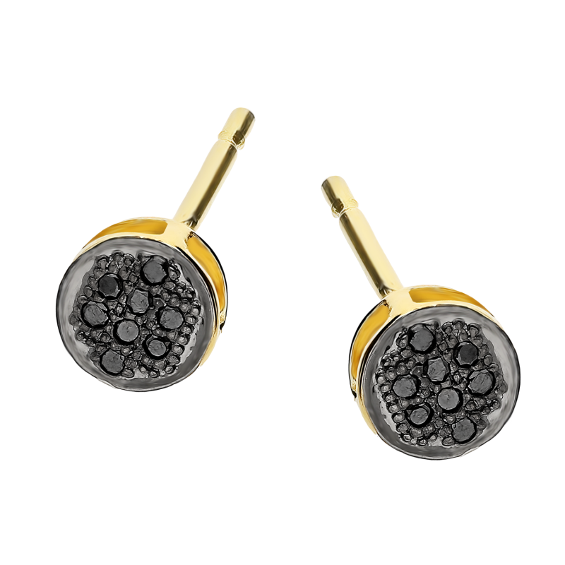 Kolczyki złote czarne diamenty w kole/sztyft NF MP-3770 black DMD round próba 585