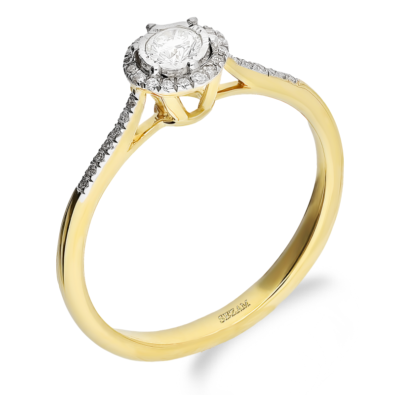 Pierścionek zaręczynowy z białymi diamentami NF MY22R69-15+10 bis próba 585