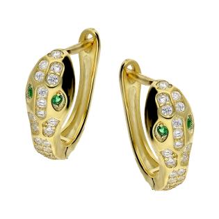 Kolczyki pozłacane wąż z zielonymi i białymi cyrkoniami/ang.zap. PW NEW 255 GOLD próba 925