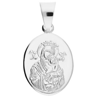 Medalik srebrny rodowany Matka Boska Nieustającej Pomocy w owalu