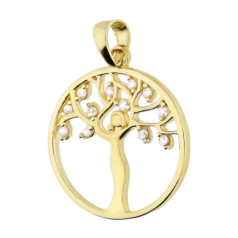 Zawieszka złota kobieta drzewko z cyrkoniami w kole
