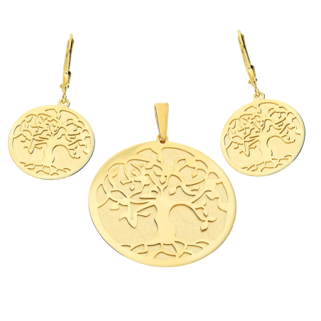 Komplet pozłacany kolczyki i zawieszka drzewko w kole TB 20925+20927 GOLD próba 925