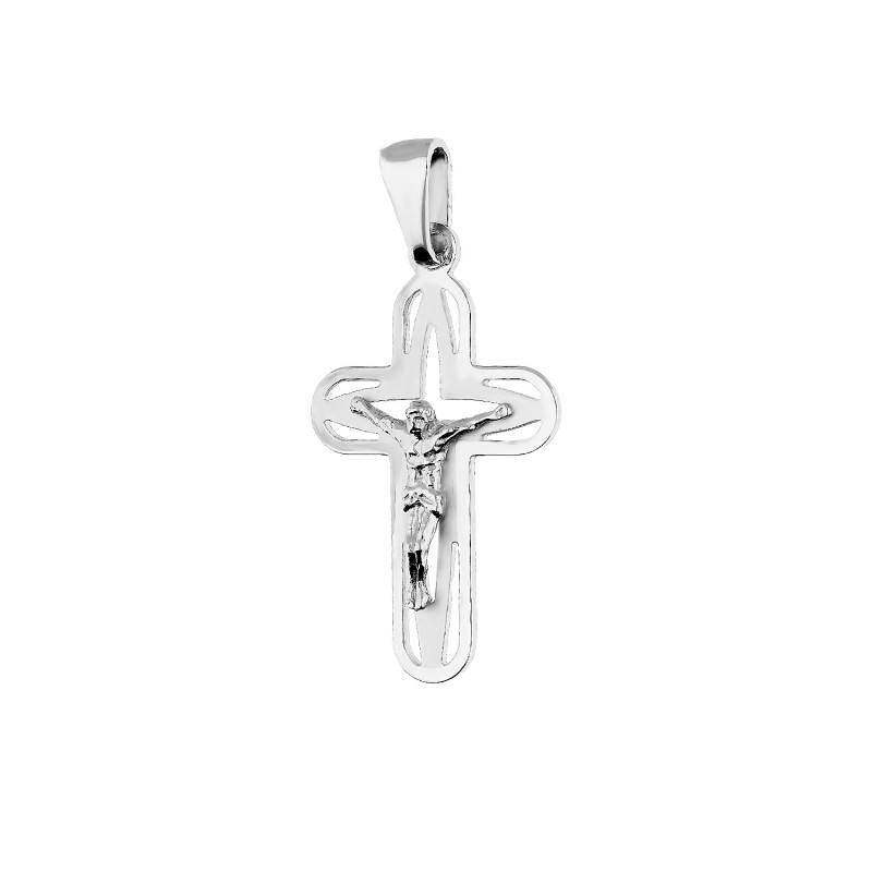 Krzyżyk srebrny rodowany z wizerunkiem Pana Jezusa  NI XCI02313 ROD próba 925