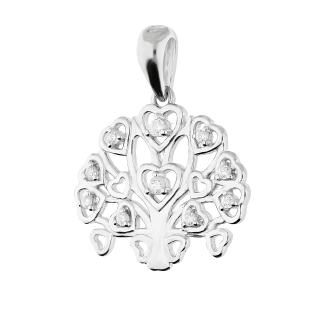 Zawieszka srebrna drzewko z listkami sercami z białych cyrkonii TB 20587 próba 925