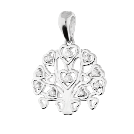 Zawieszka srebrna drzewko z listkami sercami z białych cyrkonii TB 20587 próba 925
