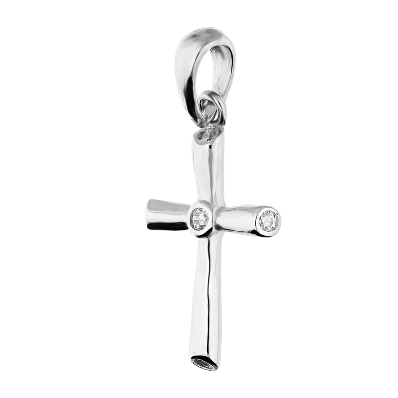 Krzyżyk srebrny gładki z cyrkonią na środku HS1591 próba 925