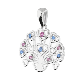 Zawieszka srebrna drzewko z listkami sercami z kolorowych cyrkoniiTB 20588 próba 925