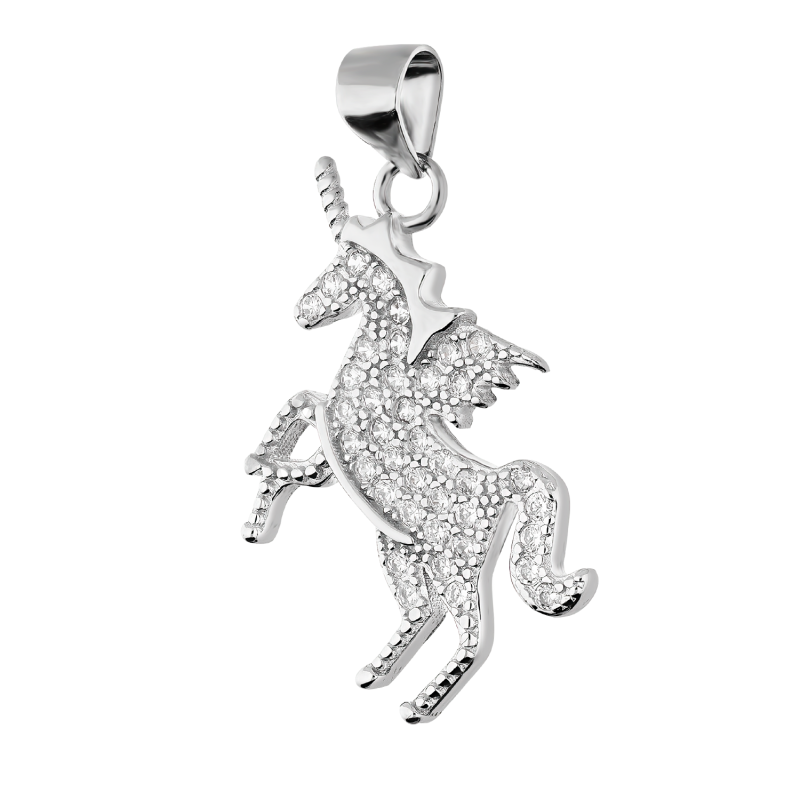 Zawieszka srebrna jednorożec z białymi cyrkoniami HS1579 próba 925