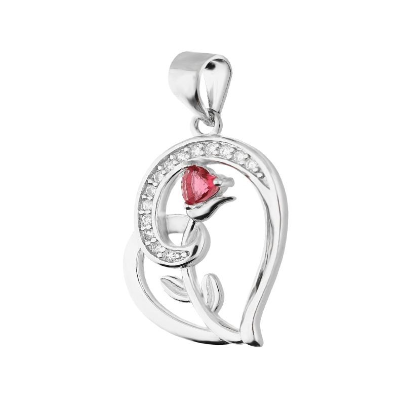 Serduszko srebrne z różą i białymi cyrkoniami  HS1583 próba 925