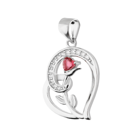 Serduszko srebrne z różą i białymi cyrkoniami  HS1583 próba 925