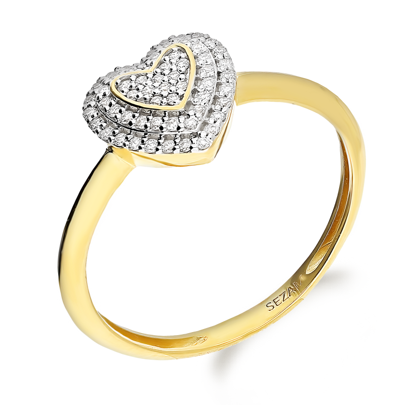 Pierścionek zaręczynowy serce z białymi diamentami NF GS-81361 próba 585