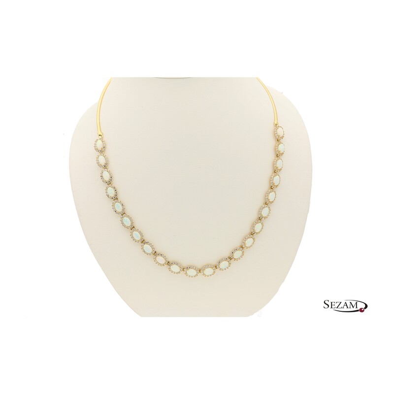 Naszyjnik złoty opal biały owal+cyrkonie nr OS 96-3064 OPL próba 585