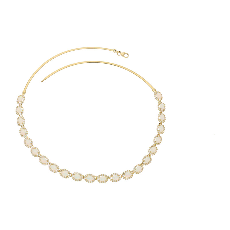 Naszyjnik złoty opal biały owal+cyrkonie nr OS 96-3064 OPL próba 585