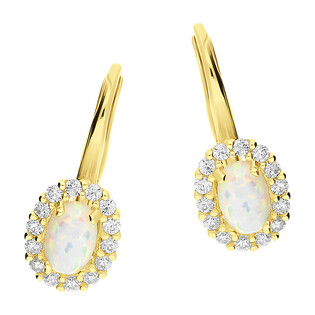 Kolczyki złote owalny opal jubilerski z cyrkoniami/big.zam. OS 96-3064 OPL próba 585