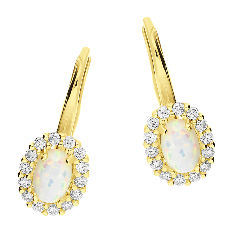 Kolczyki złote owalny opal jubilerski z cyrkoniami/big.zam. OS 96-3064 OPL próba 585