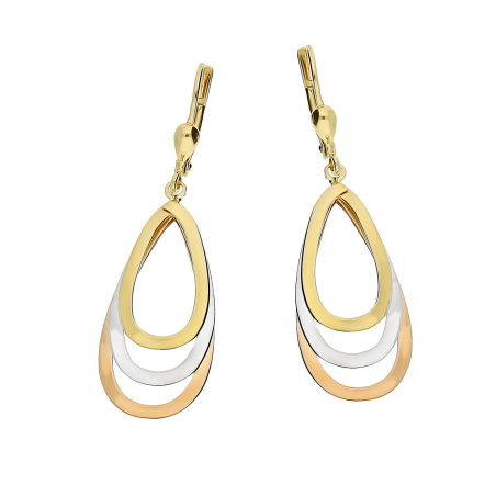 Kolczyki wiszące kropla w trzech kolorach złota