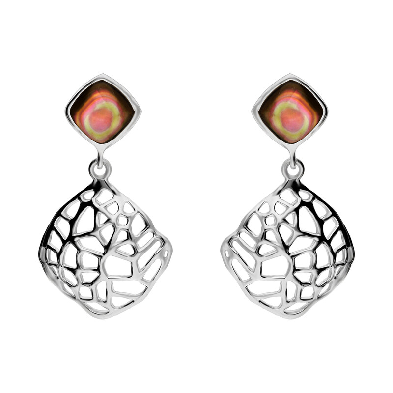 Kolczyki romb siatka z masą perłową NJ 8004 próba 925