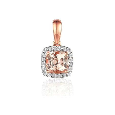 Zawieszka z różowego złota z morganitem i diamentami AW 58266 R-MO CUSHION próba 585