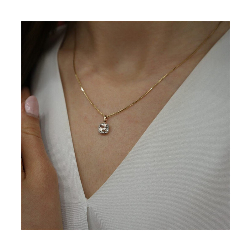 Zawieszka z różowego złota z morganitem i diamentami AW 58266 R-MO CUSHION próba 585