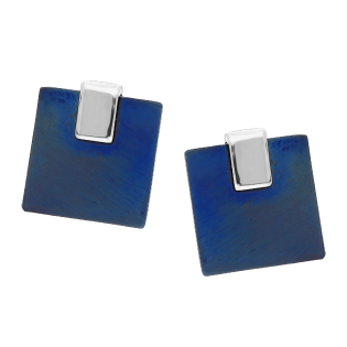 Kolczyki srebrne tytanowy kwadrat i gładki kwadrat/sztyft A6 07170346-00 próba 925