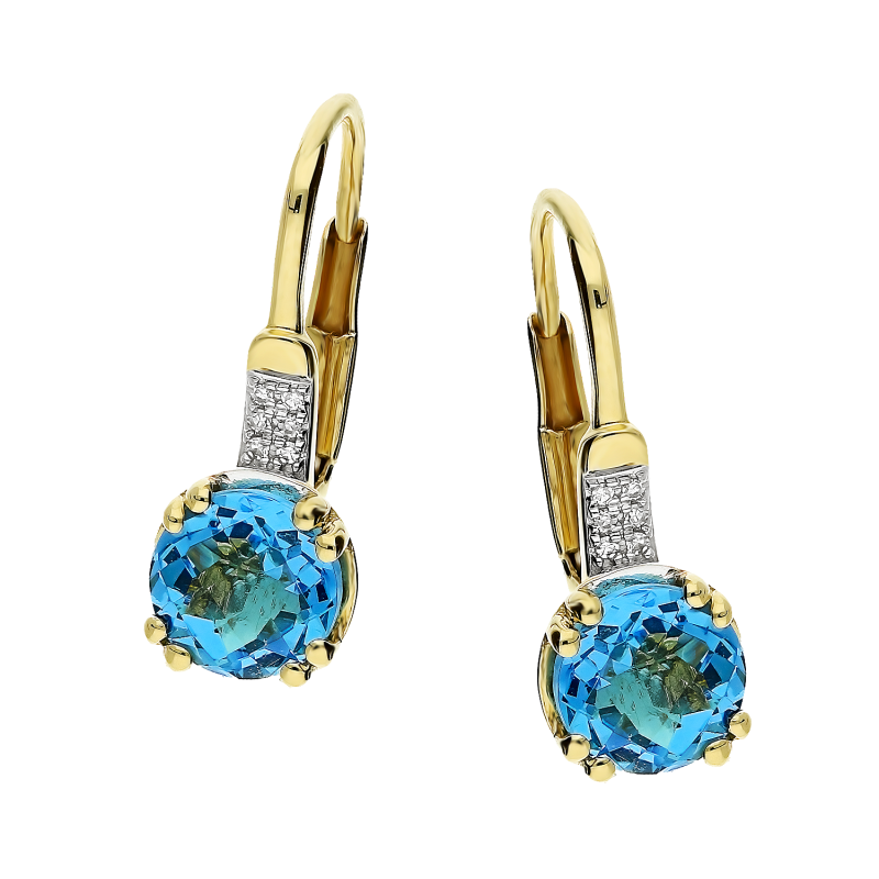 Kolczyki złote okrągły topaz i diamenty/ang.zap. AW 82457 Y-TO okragły 4ł x2 próba 585