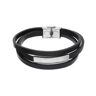 Bransoleta męska gładka blaszka potrójny skórzany pasek