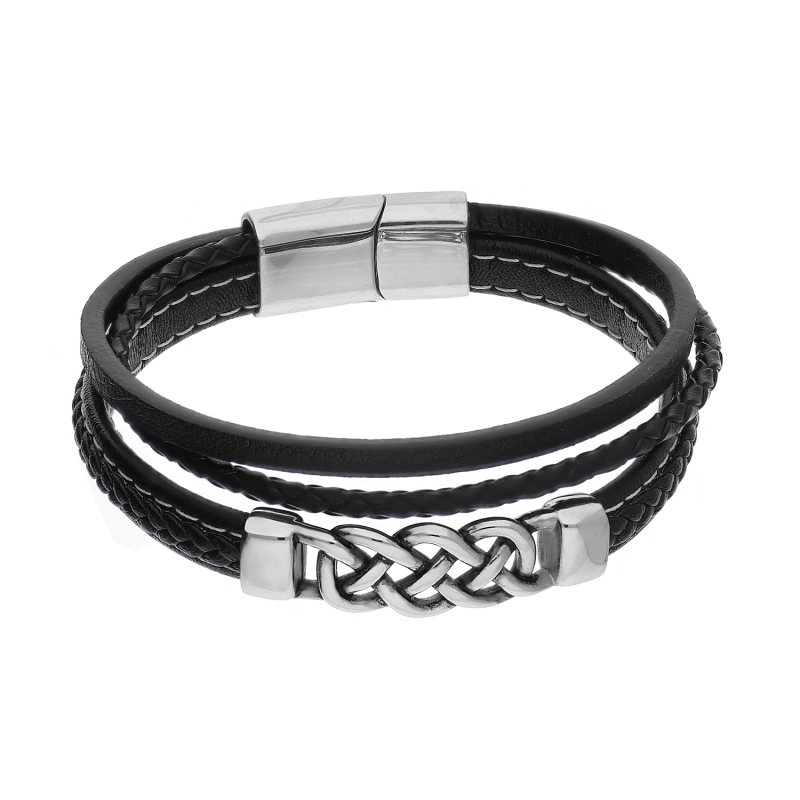 Bransoleta męska potrójna warkocz i blaszka AT641