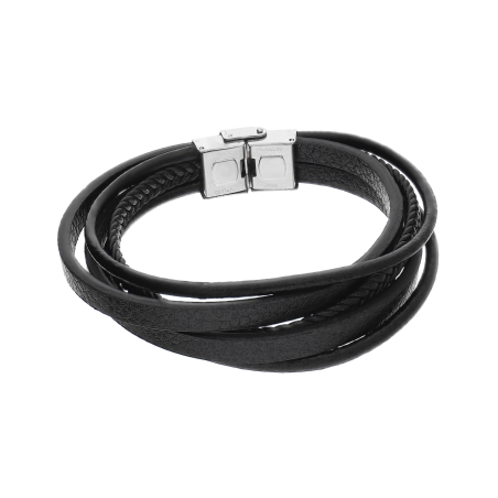 Bransoleta męska czarny warkocz, rzemyki i paski AT645