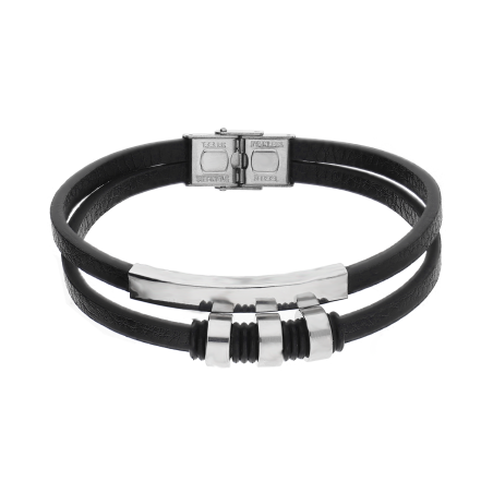 Bransoleta męska gładka blaszka i owale/podwójna AT646