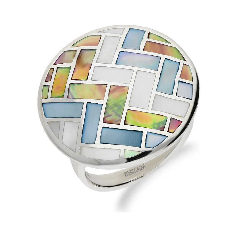 Pierścionek kółko zygzaki z masą perłową NJ 7384 próba 925