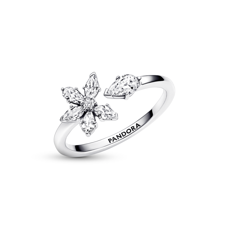 Srebrny Pierścionek Pandora Otwarty Lśniący z Roślinami - JubilerSezam.pl