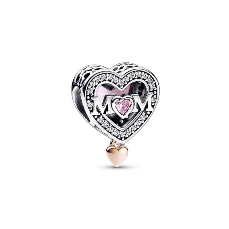 Dwutonowy ażurowy charms Pandora Mama i serce 782653C01