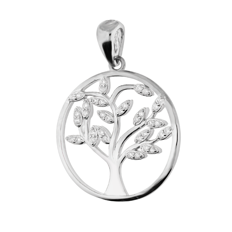 Zawieszka srebrna drzewko z białymi cyrkoniami w kole TB 19931 próba 925